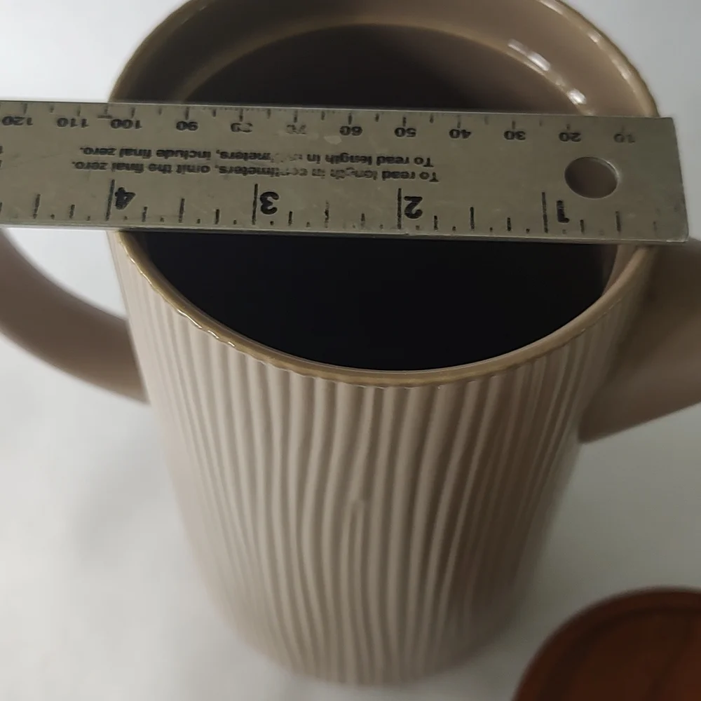 Project 62 Ribbed Ceramic Teapot in Brown with Wooden Knob